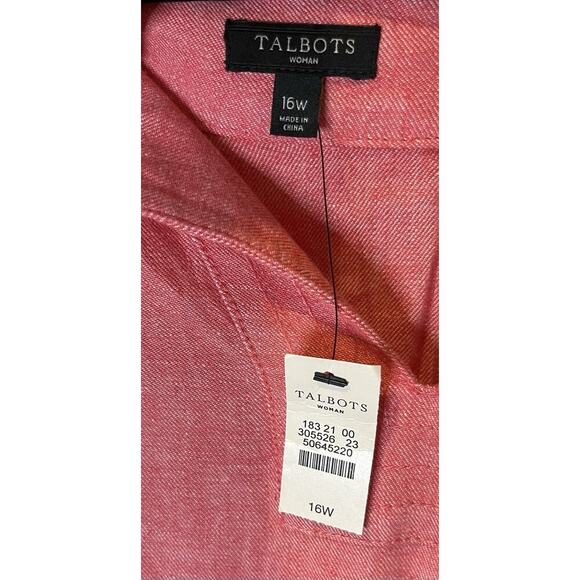 Talbots Women’s Linen Blend Tunic Dress 16W Pink 3/4 Sleeve Crochet Trim - Picture 2 of 9